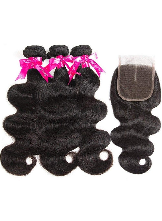 Wingirl Beauty Princess Brazilian Body Wave With Closure 10A Unprocessed Brazilian Virgin Hair 3 Bundles With Middle Part Closure Natural Black Human Hair Bundles With Closure(20 22 24With 18) - Image 2