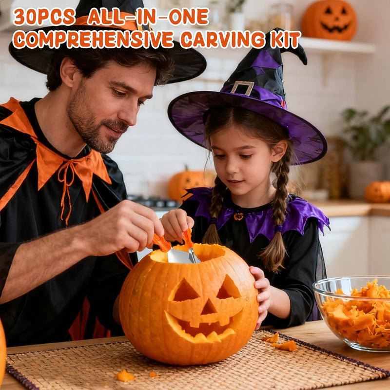 GESTONE Pumpkin Carving Kit, 30 Pcs Safe and Easy Pumpkin Carving Tools for Kids Adults DIY, includes 21 Stainless Steel Pumpkin Carving Stencils, Gift for Halloween, with 3 Carving Tools & 6 Candle Lights - Image 2