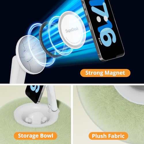 SupeDesk Magnetic Phone Pillow Stand, Phone Holder for Bed,Lap,Desk, Cozy Pillow Stand with Snack Bowl and 2 Magnetic Rings, Compatible with 3.5-7" iPhone,E-Reader, Kindle, Green - Image 5
