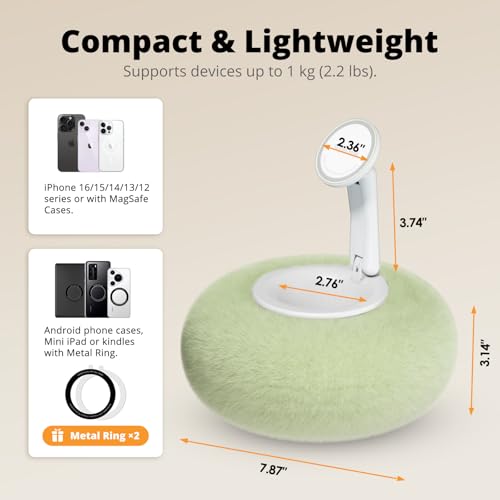 SupeDesk Magnetic Phone Pillow Stand, Phone Holder for Bed,Lap,Desk, Cozy Pillow Stand with Snack Bowl and 2 Magnetic Rings, Compatible with 3.5-7" iPhone,E-Reader, Kindle, Green - Image 4
