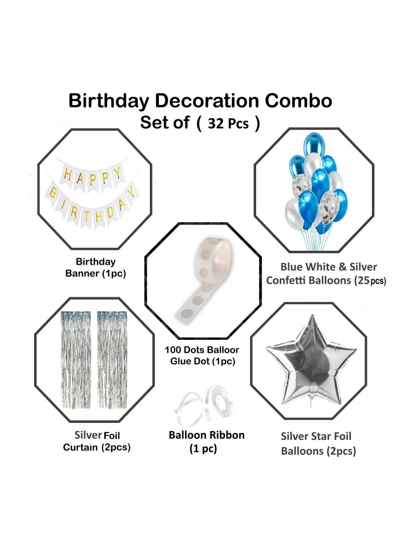 JOLLITY LLC مجموعة زينة حفلات عيد الميلاد باللونين الأبيض والأزرق الفضي، 32 قطعة للأولاد والبنات والمناسبات الخاصة - Image 2