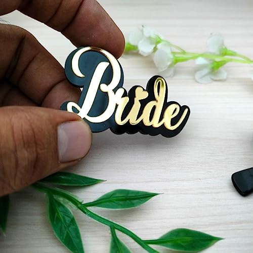 Yey Bride to Be 7 Pcs Combo Set - Bride to Be Sash + Stylish and Squad Acrylic Badges for Bachelorette Party Decorations, Shower, to be Decorations (Black and Gold) - Image 5