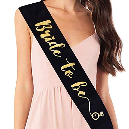 Yey Bride to Be 7 Pcs Combo Set - Bride to Be Sash + Stylish and Squad Acrylic Badges for Bachelorette Party Decorations, Shower, to be Decorations (Black and Gold) - Image 4