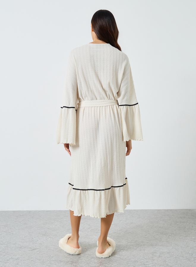 Styli Jacquard Ruffle Sleeve Lettuce Hem Tie Robe - Image 4