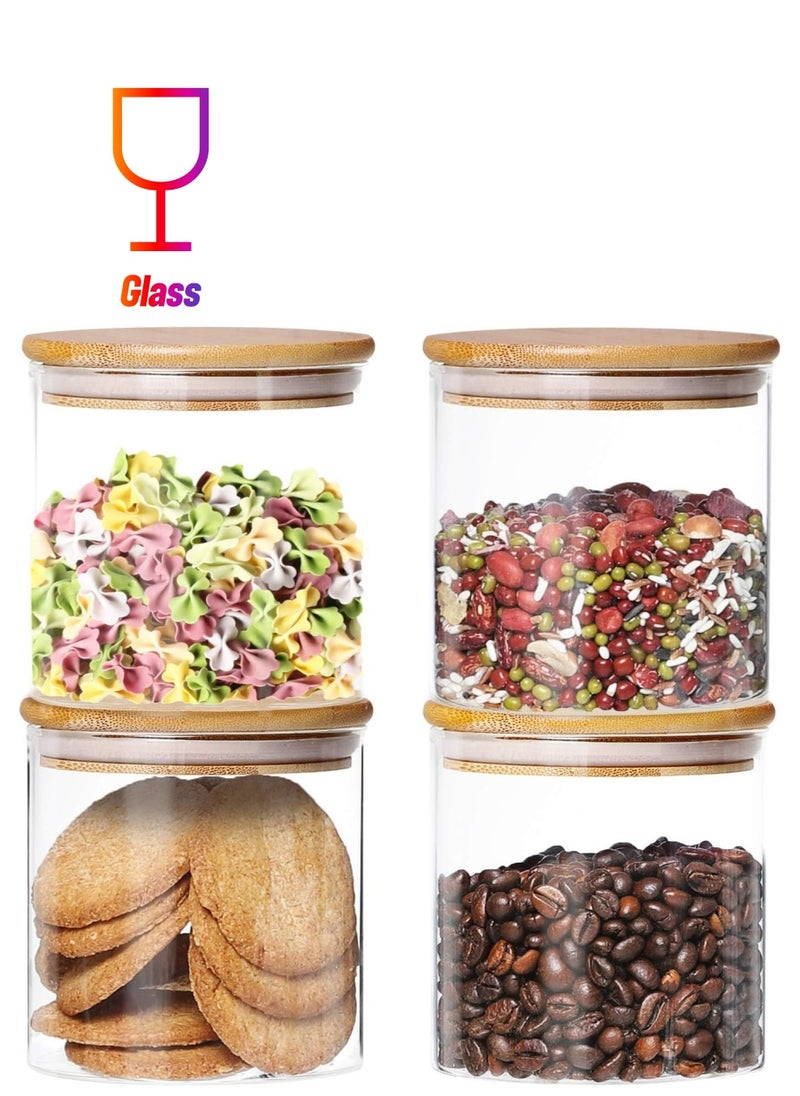 Mash - Dabacc 4 Pack Glass Jars with Airtight Bamboo Lids, Glass Kitchen Canisters Clear Container for Food Storage of Dry Goods, Cookie, Candy, Spices, Coffee Beans and More, 18.6 OZ - Image 1