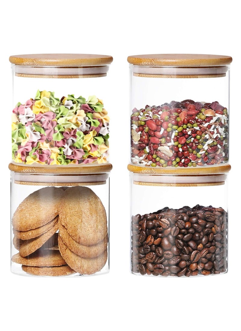 Mash - Dabacc 4 Pack Glass Jars with Airtight Bamboo Lids, Glass Kitchen Canisters Clear Container for Food Storage of Dry Goods, Cookie, Candy, Spices, Coffee Beans and More, 18.6 OZ - Image 1