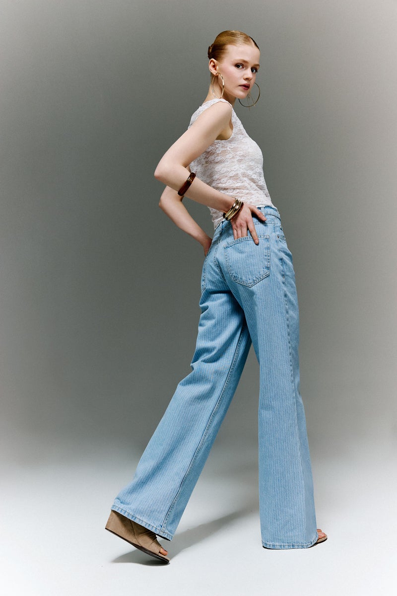 DeFacto Blue Woman Straight Wide High Waist Long Jeans Casual - Image 5