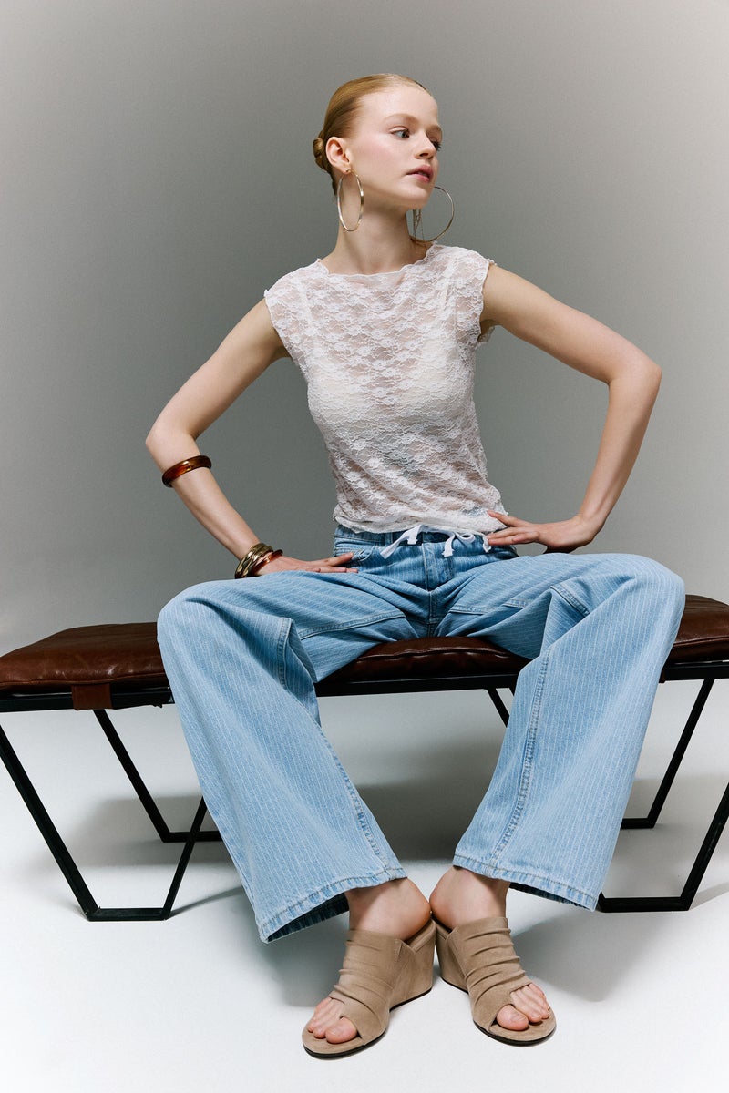 DeFacto Blue Woman Straight Wide High Waist Long Jeans Casual - Image 1