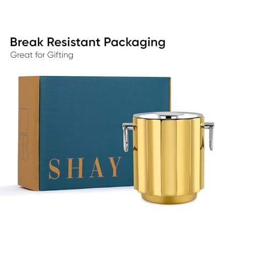 Shay Designer Stainless Steel Ice Bucket with Tong - 1500 ml, Gold | for Bar & Home | Double Walled Stainless Steel Insulated Ice Bucket with Lid (Gold) - Image 5
