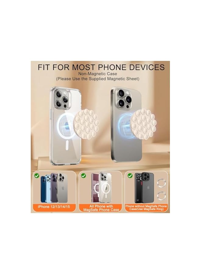 Green Tiger Magnetic Suction Cup Phone Mount, Silicone Suction Phone Case Stand for iPhone 15/14/13/12 Series, Mirror Shower Phone Holder, for TikTok Videos and Selfies, with Magnetic Patch (white) - Image 2