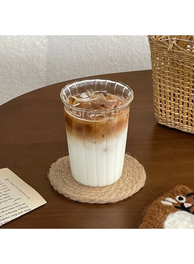 ShebSheb Retro Vertical Transparent Glass Cups, 420ml Clear Coffee Cup for Water,Juice, Tea, Beverage, Milk  8.5x8.5x12 cm  - Image 4