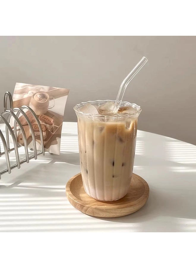 ShebSheb Retro Vertical Transparent Glass Cups, 420ml Clear Coffee Cup for Water,Juice, Tea, Beverage, Milk  8.5x8.5x12 cm  - Image 1