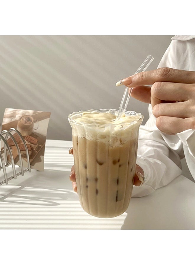ShebSheb Retro Vertical Transparent Glass Cups, 420ml Clear Coffee Cup for Water,Juice, Tea, Beverage, Milk  8.5x8.5x12 cm  - Image 3