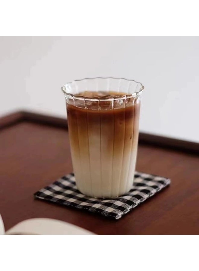 ShebSheb Retro Vertical Transparent Glass Cups, 420ml Clear Coffee Cup for Water,Juice, Tea, Beverage, Milk  8.5x8.5x12 cm  - Image 5