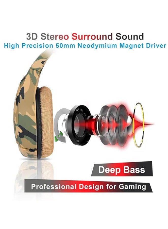 أونيكوما سماعة ألعاب ستيريو ONIKUMA K1B مع ميكروفون وعناصر تحكم للكمبيوتر الشخصي وPS4 وXbox والهواتف المحمولة (أصفر مموه) - Image 2