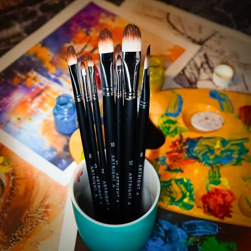 Artright Artist Filbert Paintbrush Set of 8, Professional Paint Brushes for Acrylic, Oil, Watercolour Painting, Perfect for Beginner & Professional, Smooyh Stroke & Precision (Sizes: 0 to 12inch) - Image 4