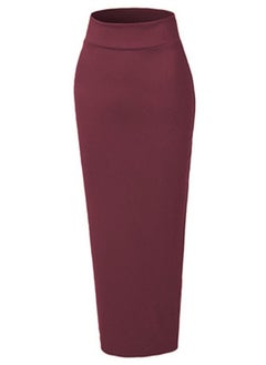 Loquat High Waist Tight Solid Color Skirt Wine Red  - Image 2