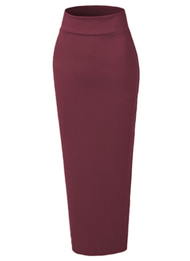 Loquat High Waist Tight Solid Color Skirt Wine Red  - Image 2