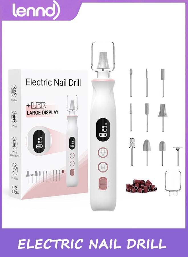 LENND Electric Nail Drill, Cordless 2000 mAh Rechargeable Portable Nail File 12 in 1 Kit for Thick Toenails, 10 Speeds Nail Dril Machine Professional Manicure Pedicure for Hand Natural Nails Care (White) - Image 1