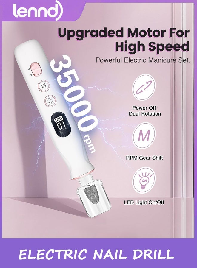 LENND Electric Nail Drill, Cordless 2000 mAh Rechargeable Portable Nail File 12 in 1 Kit for Thick Toenails, 10 Speeds Nail Dril Machine Professional Manicure Pedicure for Hand Natural Nails Care (White) - Image 4