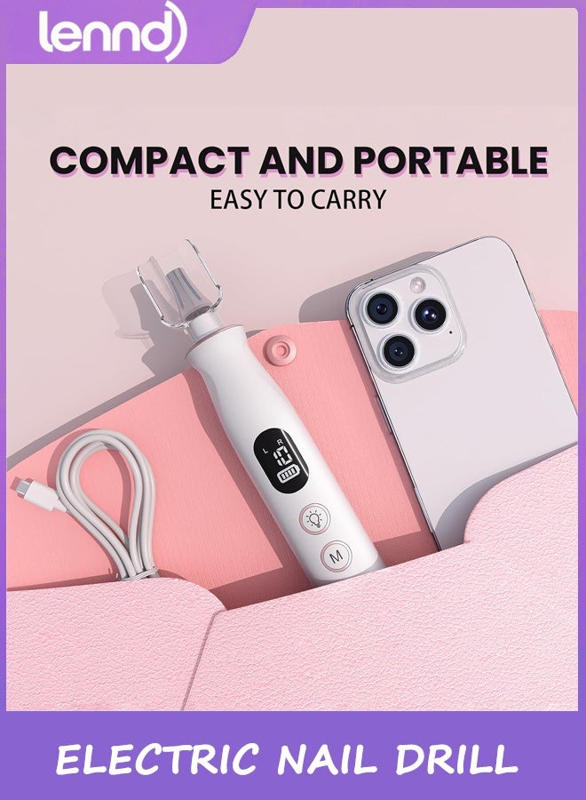 LENND Electric Nail Drill, Cordless 2000 mAh Rechargeable Portable Nail File 12 in 1 Kit for Thick Toenails, 10 Speeds Nail Dril Machine Professional Manicure Pedicure for Hand Natural Nails Care (White) - Image 5