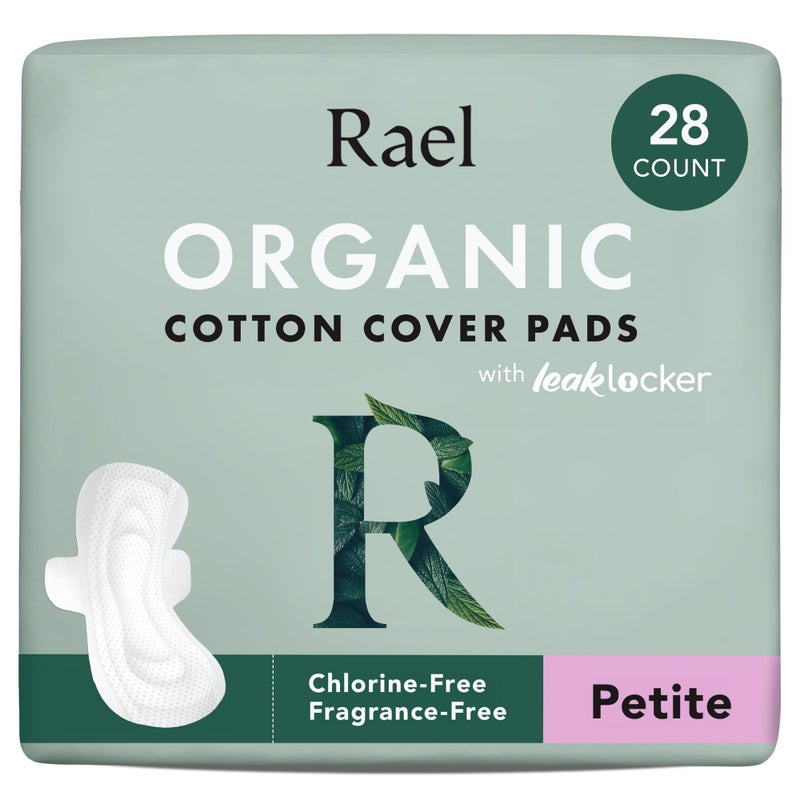 Rael Pads for Women, Organic Cotton Cover - Period Pad with Wings, Feminine Care, Sanitary Napkins, Light Absorbency, Unscented, Ultra Thin (Petite, 28 Count) - Image 1