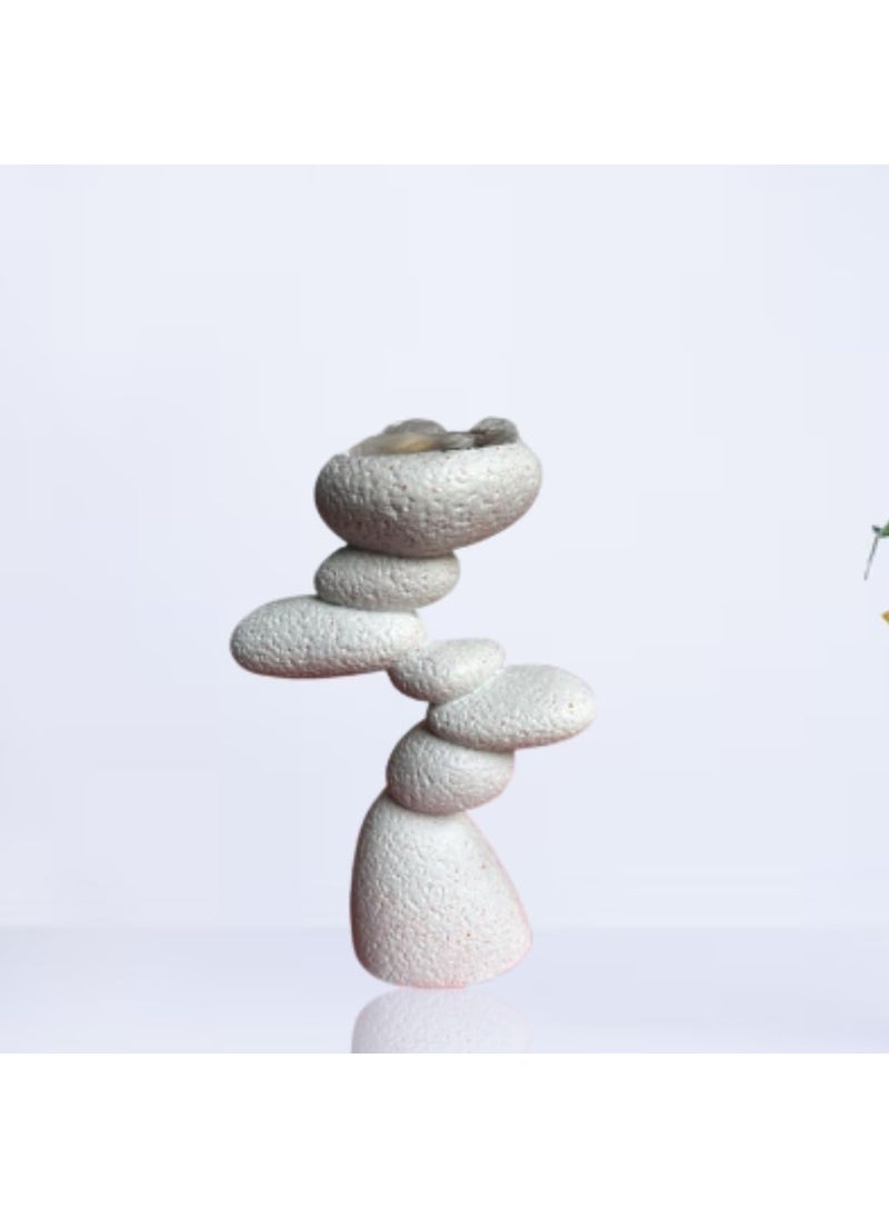 HOMELEE DEKOR HOMELEE DEKOR Polyresin Balancing Cairn Stone Stack Sculpture for Interior Home Decor Indoor Outdoor Tabletop Showpiece Office Decoration Gifts Item White Pack of 1  - Image 2