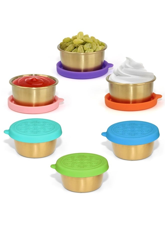 Generic 6x1.4 oz Reusable Salad Dressing Container To Go, Fits in Bento Box for Lunch, Stainless Steel Gold Condiment Containers with Silicone Lids  - Image 1