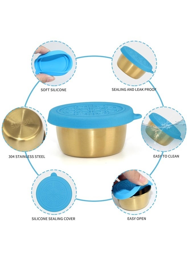 Generic 6x1.4 oz Reusable Salad Dressing Container To Go, Fits in Bento Box for Lunch, Stainless Steel Gold Condiment Containers with Silicone Lids  - Image 3