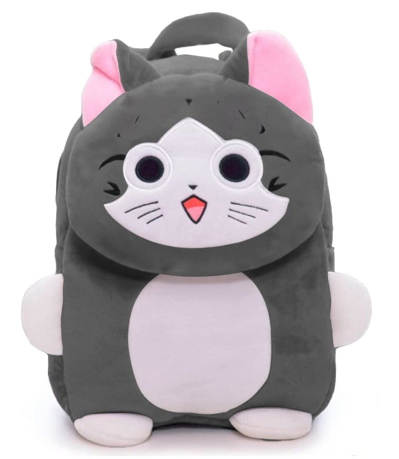 Frantic Fabric Grey Cat Flap Kids Soft Cartoon Animal Travelling School Bag Soft Plush Backpacks Boys Girls Baby For 2 To 5 Years Baby/Boys/Girls Nursery, Preschool, Picnic - Image 1