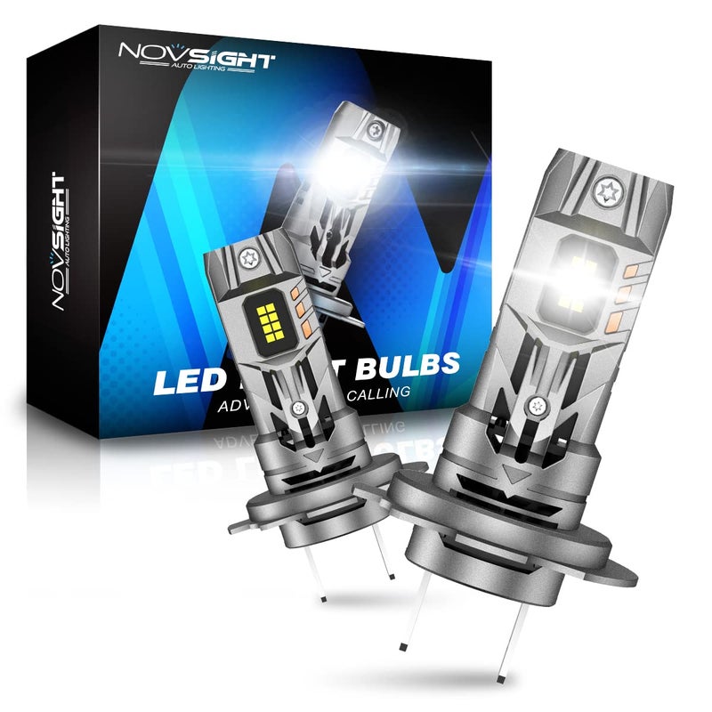 NOVSIGHT مصباح أمامي LED H7 من NOVSIGHT - 90 واط 30000 لومن مصباح أمامي H7، حجم 1:1 مجموعة تحويل ضوء أبيض ساطع 6500 كيلفن، توصيل وتشغيل، مقاوم للماء IP68، عبوة من 2 - Image 1