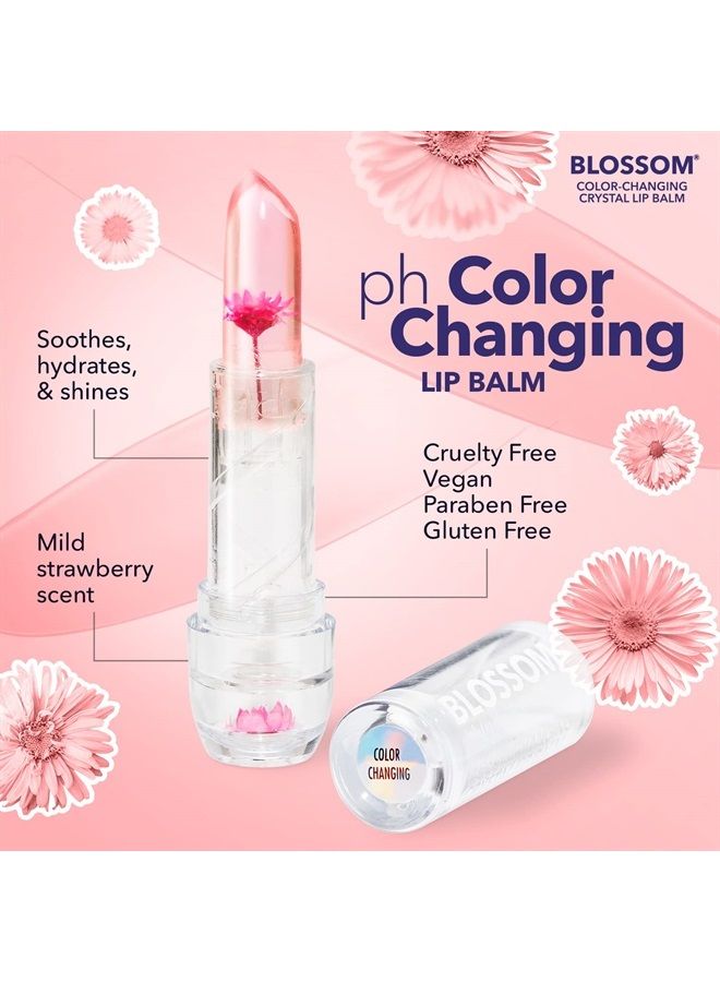 Blossom Moisturizing Custom Color Changing Crystal Lip Balm, Strawberry Scented, Lip Stain Tint, Infused with Real Flowers, 3g, Pink - Image 4