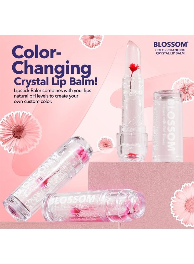 Blossom Moisturizing Custom Color Changing Crystal Lip Balm, Strawberry Scented, Lip Stain Tint, Infused with Real Flowers, 3g, Pink - Image 2