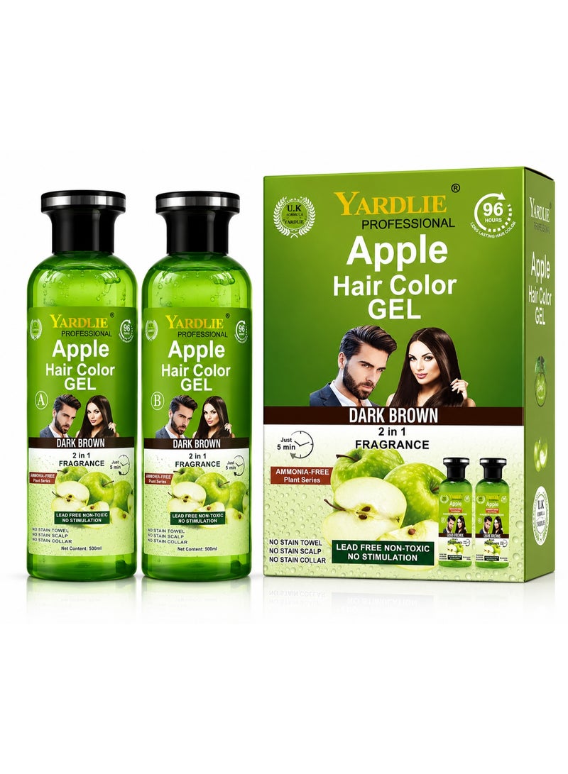 Yardlie Professional Apple Hair Color Gel, Dark Brown, 2-in-1 Ammonia-Free Formula, 500ml - Image 1