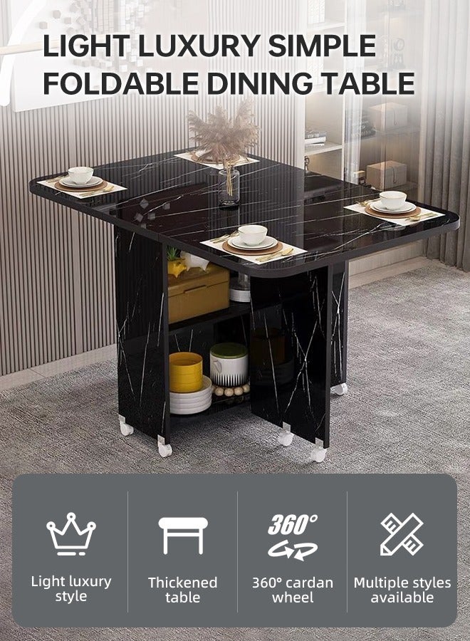 Ammar Space 120x60x70CM Black Folding Dining Table with 6 Wheels Kitchen Table with 2-Layer Storage Shelves Multifunctional Extension Space Saving Dinner Table for Dining Room Home Small Spaces  - Image 4
