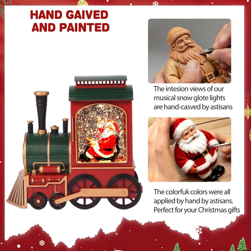 Aixuler Train Christmas Snow Globe, Santa in Musical Train ​LED Glittering with 6H Timer Battery & USB Powered, Retro Style Holiday Glitter Globe for Xmas Home Decoration Holiday Party Gifts - Image 4