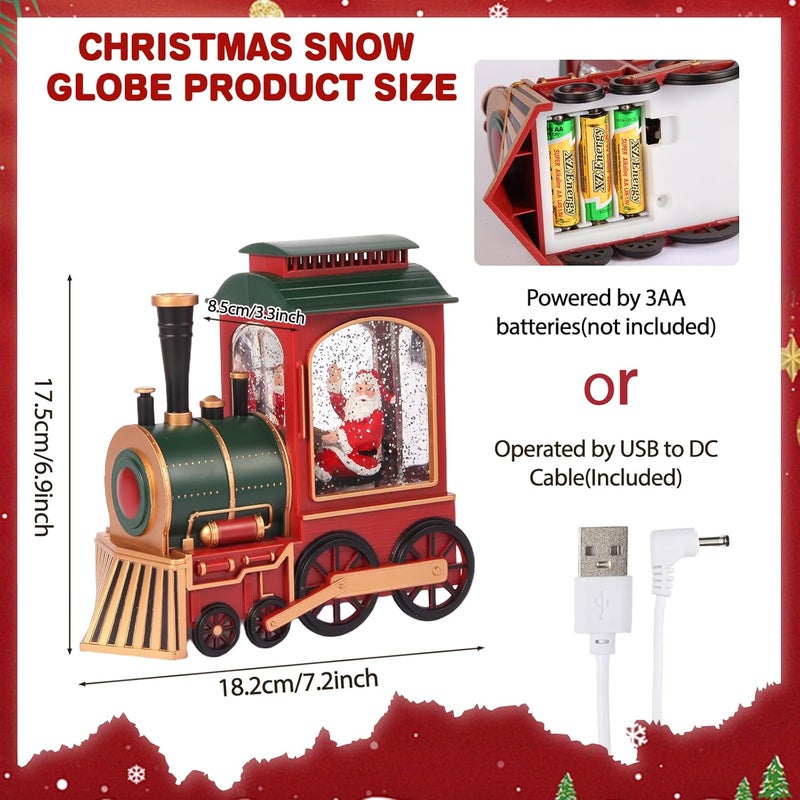 Aixuler Train Christmas Snow Globe, Santa in Musical Train ​LED Glittering with 6H Timer Battery & USB Powered, Retro Style Holiday Glitter Globe for Xmas Home Decoration Holiday Party Gifts - Image 2