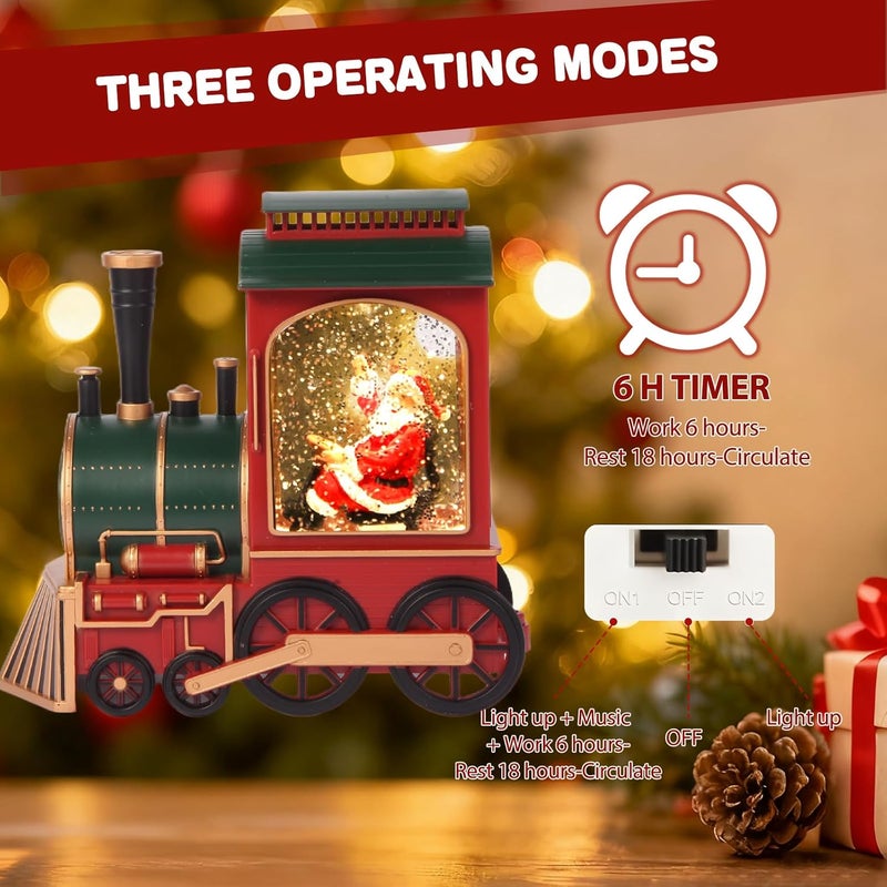Aixuler Train Christmas Snow Globe, Santa in Musical Train ​LED Glittering with 6H Timer Battery & USB Powered, Retro Style Holiday Glitter Globe for Xmas Home Decoration Holiday Party Gifts - Image 3