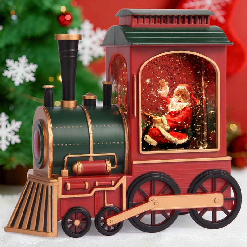 Aixuler Train Christmas Snow Globe, Santa in Musical Train ​LED Glittering with 6H Timer Battery & USB Powered, Retro Style Holiday Glitter Globe for Xmas Home Decoration Holiday Party Gifts - Image 1
