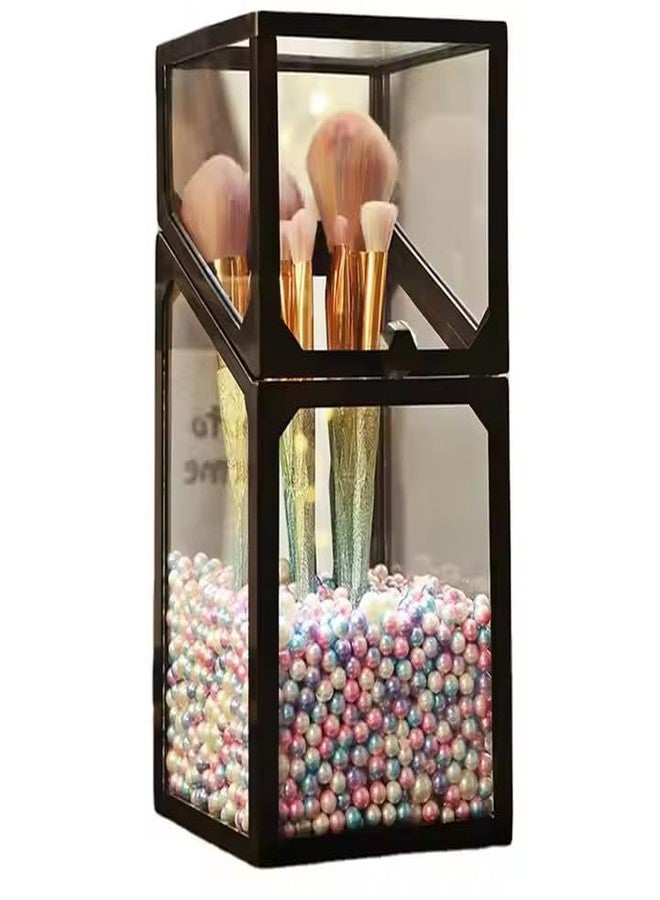 KRESHU Makeup Brush Holder Organizer with Lid Cosmetic Brushes Storage Desktop Storage Box Pen Holder, Makeup Brush, Eyeliner, Lipstick (Colour-Black) - Image 1