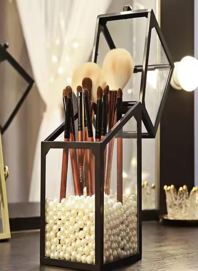 KRESHU Makeup Brush Holder Organizer with Lid Cosmetic Brushes Storage Desktop Storage Box Pen Holder, Makeup Brush, Eyeliner, Lipstick (Colour-Black) - Image 2