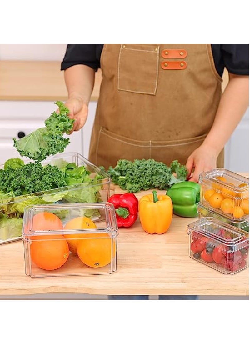 KASTWAVE 7 Pack Fridge Organizer Bins, Food Storage Containers with Lids Airtight, PET Food Storage Container, 3 Sizes Clear Fridge Organizer with Lids, Stackable BPA-Free Fruit Storage Containers - Image 3