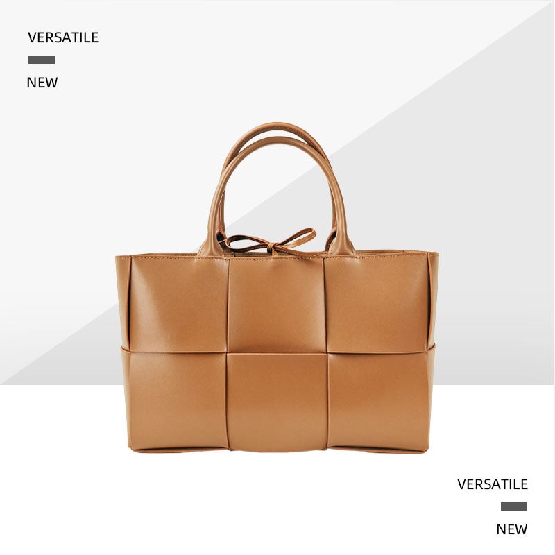 2025 Spring/ Large Capacity Woven Six-Compartment Handbag Crossbody Shoulder Tote Bag Genuine Leather Simple Bag - Image 2