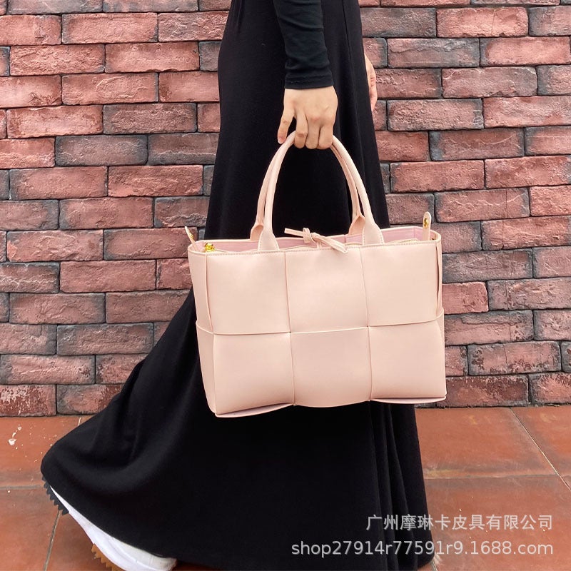 2025 Spring/ Large Capacity Woven Six-Compartment Handbag Crossbody Shoulder Tote Bag Genuine Leather Simple Bag - Image 4