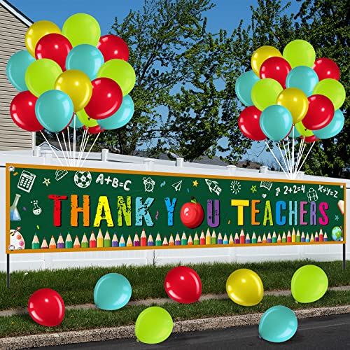 Oudain 36 Pcs Thank You Teachers Decoration Set Teacher Appreciation Banner with Balloons Large Teacher Appreciation Week Banner Thank You Teacher Fence Banner Classroom School Yard Wall Decor - Image 5