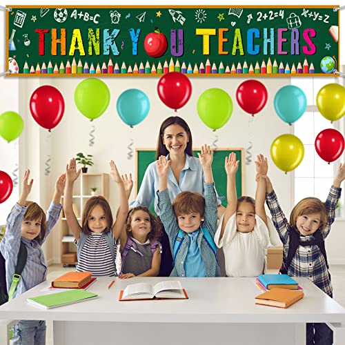 Oudain 36 Pcs Thank You Teachers Decoration Set Teacher Appreciation Banner with Balloons Large Teacher Appreciation Week Banner Thank You Teacher Fence Banner Classroom School Yard Wall Decor - Image 4