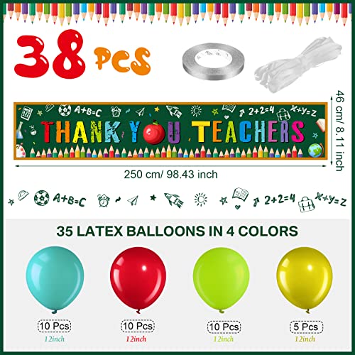 Oudain 36 Pcs Thank You Teachers Decoration Set Teacher Appreciation Banner with Balloons Large Teacher Appreciation Week Banner Thank You Teacher Fence Banner Classroom School Yard Wall Decor - Image 2