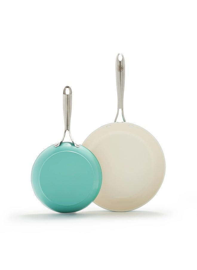 GreenLife Artisan Healthy Ceramic Nonstick Frying Pan/Skillet Set 8 Inch And 10 Inch Turquoise  - Image 1