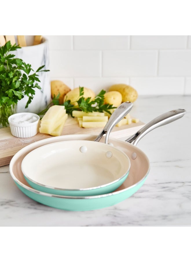 GreenLife Artisan Healthy Ceramic Nonstick Frying Pan/Skillet Set 8 Inch And 10 Inch Turquoise  - Image 2