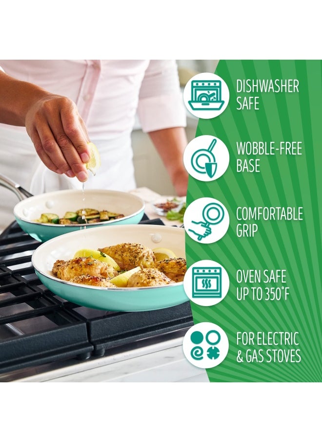 GreenLife Artisan Healthy Ceramic Nonstick Frying Pan/Skillet Set 8 Inch And 10 Inch Turquoise  - Image 5